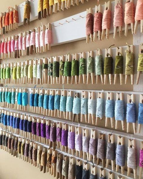 Craft Ribbon Storage, Craft Room Ideas On A Budget, Embroidery Floss Storage, Embroidery Floss Crafts, Thread Organization, Budget Crafts, Craft Room Design, Sewing Room Organization, Quilting Room