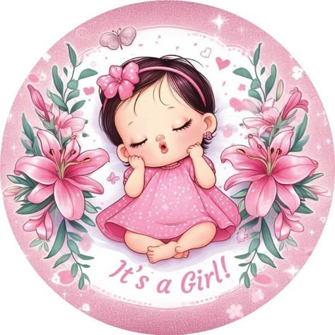 Its Baby Girl, Baby Announcement Message, Baby Girl Stickers, Baby Pink Flowers, Baby Shower Images, Sweet Cone, Baby Sticker, Pink Bed