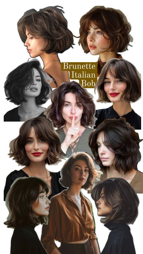 2024 Italian bob brunette hair Bob Brunette Hair, Bob Brunette, Italian Bob, Bob Haircut Curly, How To Curl Short Hair, Haircut Inspo, Hair Cut Ideas, Edgy Short Hair, Shot Hair Styles