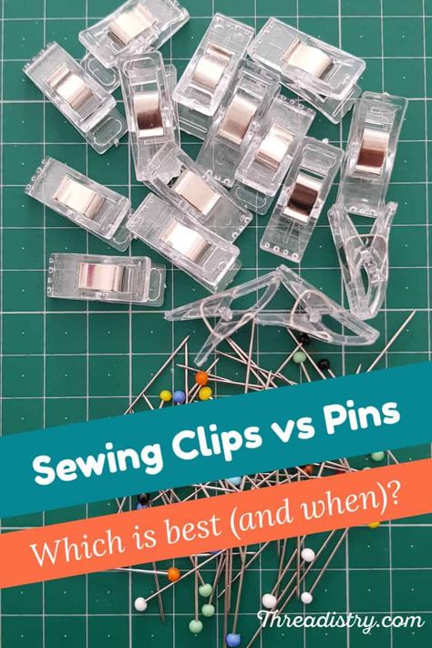 Do you know when to use pins and when to use sewing clips? Wonder clips are the latest notion craze. But are they worth the hype? Sewing Clips, Sewing Tips And Tricks, Sewing Pins, Sewing Elastic, Beginner Sewing, Straight Pins, Quilt Binding, What To Use, Which Is Better