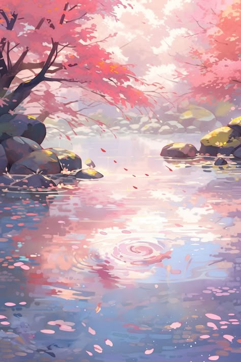 Tokyo Landscape, Sakura Painting, Sakura Season, Cherry Blossom Painting, Sakura Art, I Can Only Imagine, Dreamy Artwork, Cherry Blossom Art, Sakura Tree