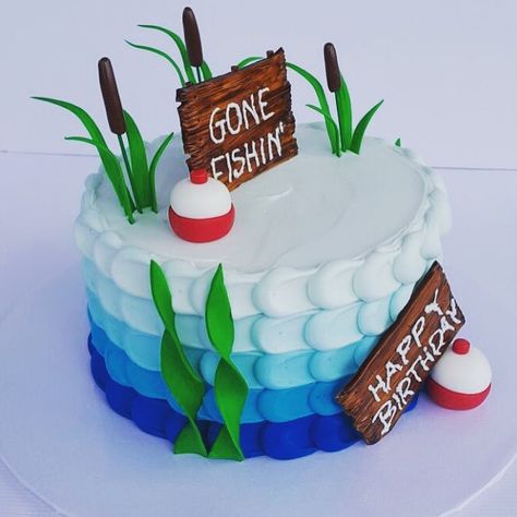 Fishing Cake! #fishingcake #fishingbirthdaycake #fishing #gonefishing #birthdaycake #sportscake #buttercreamcake #gonefishingcake… Fishing Theme Cake, Fishing Birthday Party Boys, Gone Fishing Cake, Fish Cake Birthday, Fishing Themed Birthday Party, Fishing Cake, Fishing Birthday Party, Fishing Birthday, Themed Birthday Cakes