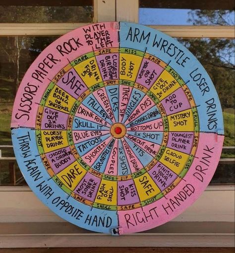 Dart Board Drinking Game, Drinking Game Diy, Drunk Games, Sleepover Party Games, Alcohol Games, Diy Party Games, Basketball Homecoming, Teen Party Games, Drinking Games For Parties