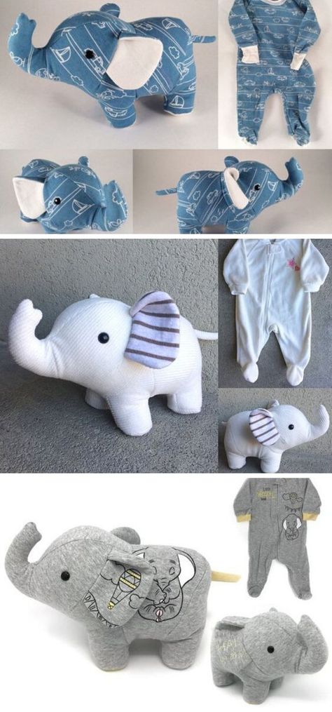 Memory Elephant, Memory Animals, Memory Clothes, Handmade Sock Monkey, Easy Blanket Knitting Patterns, Memory Ideas, Memory Bears Pattern, Bear Patterns Free, Elephant Stuffed Animal