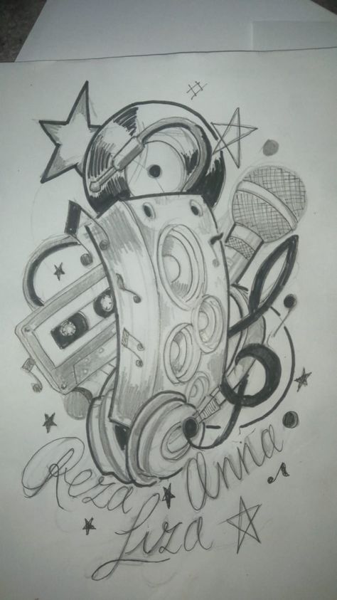 Music Art Drawing Creative, Boombox Drawing, Dj Drawing, Music Art Drawing, Sugar Skull Drawing, Pop Art Marilyn, Music Sketch, Cool Tattoo Drawings, Cartoon Eyes Drawing