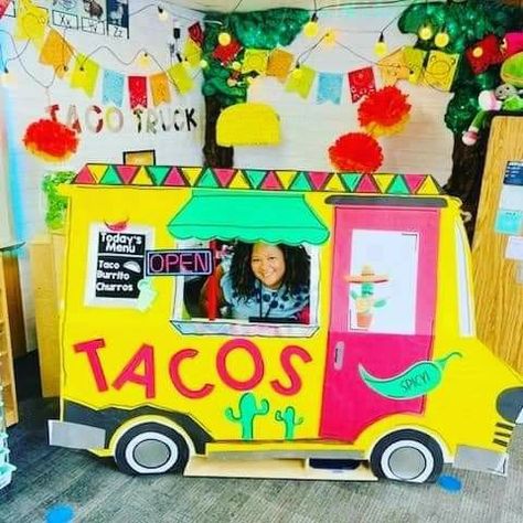 Cinco De Mayo Floats For School, Taco Truck Trunk Or Treat Diy, Lets Taco Bout Jesus Trunk Or Treat, Trunker Treat Ideas, Parade Ideas, Floating Decorations, Taco Shop, Vbs 2023, Taco Stand