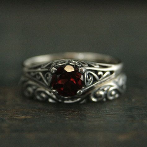 Goth Wedding Ring, Goth Engagement Rings, Post Reference, Whimsical Gothic, Garnet Wedding Rings, Antique Style Engagement Rings, Ruby Wedding Rings, Garnet Wedding, Gothic Engagement Ring