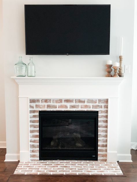 DIY Faux Brick Fireplace - Jordan Jean Diy Faux Brick Fireplace, Faux Brick Fireplace, Brick Fireplace Decor, Diy Faux Fireplace, Red Brick Fireplaces, Brick Fireplace Makeover, Farmhouse Fireplace, Faux Fireplace, Faux Brick