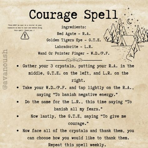 Spells, Rituals, Crystals Spells For Courage, Tuesday Rituals, Baby Witch Spells, Fear Spell, Courage Spell, Witch Life, Witch Spells, Spelling For Kids, Charmed Book Of Shadows