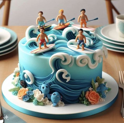 @erlitakrist  🌊~Beach Cake Surfing Cakes, Summer Birthday Cake, Surf Cake, Cake Magic, Beach Cake, Beach Cakes, Hawaiian Decor, Magic Cake, Beach Quotes