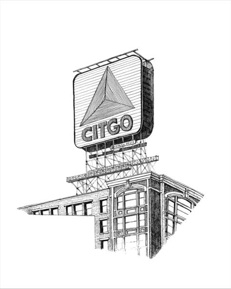 Citgo Sign, Boston MA   #sketch #sketching #drawing #pen #ink #architecture #boston #local #art #blackandwhite #urbansketchers #urbansketching #ar_sketch #sktchd #etsy #architecturesketch #architecture_hunter #archihub #pendrawing Boston Citgo Sign, Boston Drawing, Pen Reference, Ink Architecture, Citgo Sign, Boston Tattoo, Chicago Living, Landmarks Art, Building Illustration