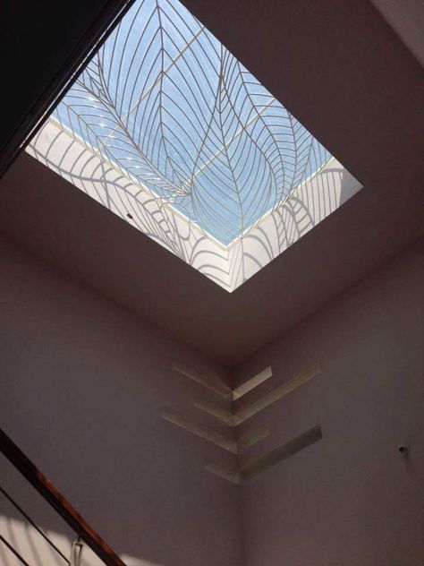 Sky light and corner slits in the wall Skylight Grill Design, Skylight Design Roof Light, Sky Light Ideas, Living Room Designs Indian, Ms Design, Android Wallpaper Black, Skylight Design, House Front Door Design, Castle Drawing