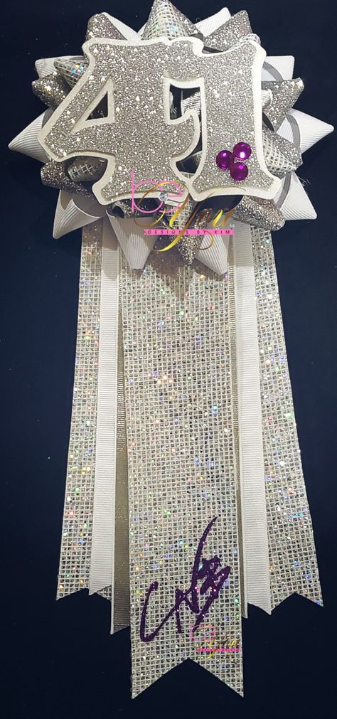 silver sparkles pin Birthday Pins Ribbon Ideas, Birthday Pin Ideas, Diy Birthday Pin, Birthday Pins, Homecoming Mums Diy, Purple Birthday, Homecoming Mums, 20th Birthday, 15th Birthday