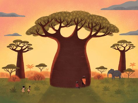 Africa Trees, Avatar Tattoo, Africa Painting, 달력 디자인, Baobab Tree, African Royalty, Tree Illustration, Tree Drawing, The Little Prince