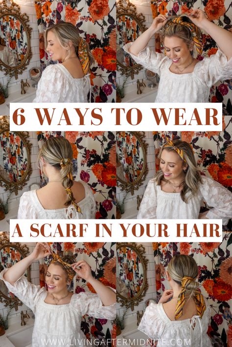 6 Ways to Wear a Scarf in Your Hair - living after midnite Medium Length Grey Hair, Hairstyles With Scarf, Hair Scarf Ideas, Summer Hair Tutorials, Scarf Updo, How To Fold Scarf, Hair Scarf Tutorial, Fun Kid Crafts, Twisted Scarf