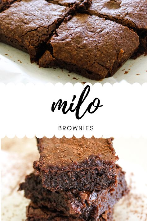 Milo Brownies Recipes, Milo Recipe Dessert, Milo Biscuits, Ragi Brownie Recipes, Milo Recipe, Chocolate Brownies Uk Recipe, Fudgy Brownie Recipe, Peanut Brownies Nz, Australian Food