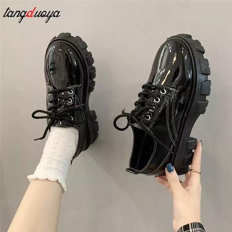 Harajuku Shoes, Mary Jane Platform Shoes, Dr Shoes, Low Heel Boots, Japanese School, Low Heel Shoes, New Rock, Aesthetic Shoes, Jane Shoes