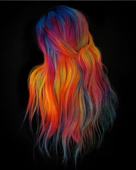 Rainbow Hair Ideas, 2024 Hair Color, Fire Hair, Pretty Rainbow, Vivid Hair Color, Floating Head, Rainbow Hair Color, Creative Hair Color, Multi Colored Hair