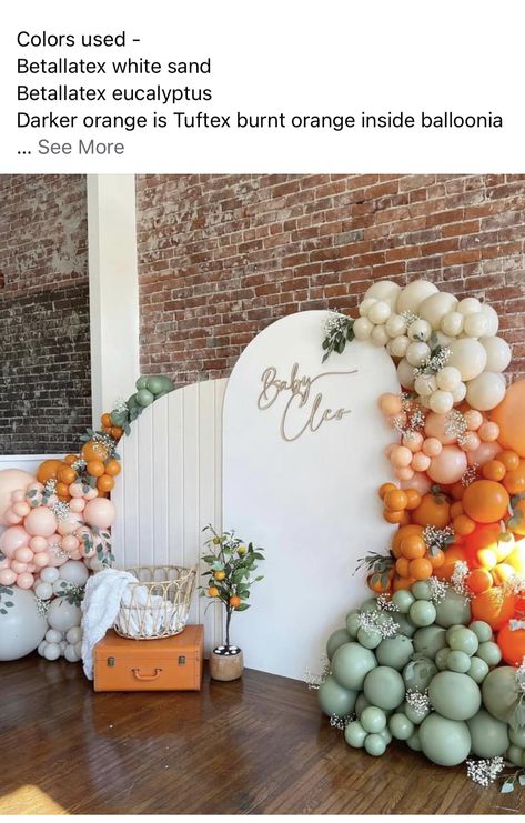 Citrus Theme Backdrop, A Little Cutie Baby Shower Backdrop, Cutie Balloon Arch, Summer Gender Reveal Themes, Isabella Ramirez, August Baby Shower, Baby Shower Color Themes, September Baby Showers, Baby Shower Balloon Arch