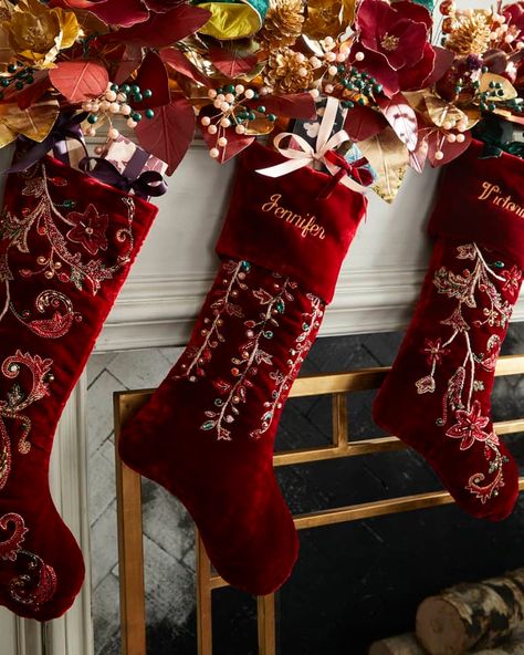 Christmas Stocking Decorations, Red Christmas Stockings, Decorated Stockings, Stocking Designs, Christmas Boots, Christmas Stockings Diy, Cozy Christmas Decor, Family Stockings, Christmas Decorations For Kids