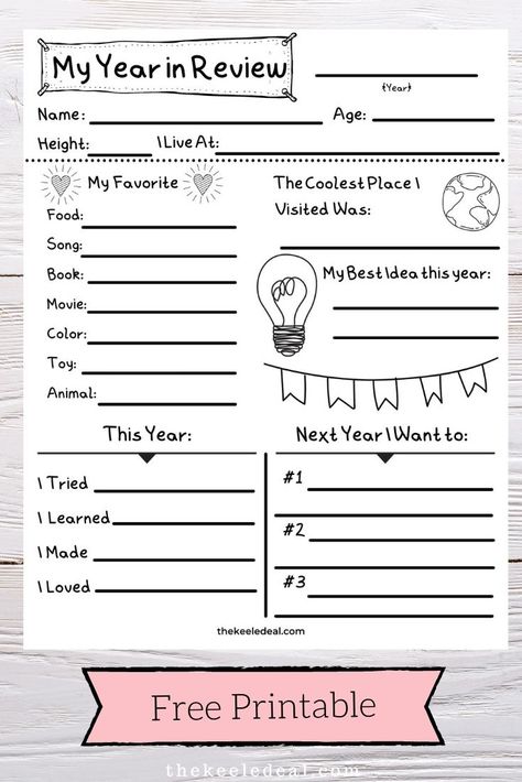 Year Journal Prompts, My Year In Review, New Year Printables, Kids New Years Eve, New Year's Eve Activities, Year Journal, Countdown Clock, New Years Activities, New Year Goals