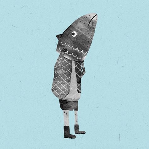 Fish head illistrtion Fish Head Illustration, Fish Person Art, Fish People Character Design, Fish Head Drawing, Fish Character Design, Fish Person, Fish Human, Fish Collage, Fish People