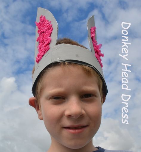 Home made donkey costume | Pinkoddy's Blog How To Make A Donkey Costume, Donkey Nativity Costume, Donkey Costume, Nativity Costumes, Christmas Dress Up, Headband Crafts, Vbs 2023, Easy Diy Costumes, Crown For Kids