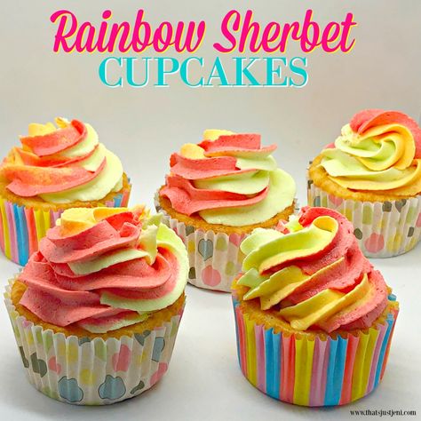 Sherbet Cupcakes, Flavored Frosting, Real Rainbow, Retro Cake, Big Cupcake, Rainbow Sherbet, Baking Recipe, White Cake Mixes, Fun Cupcakes