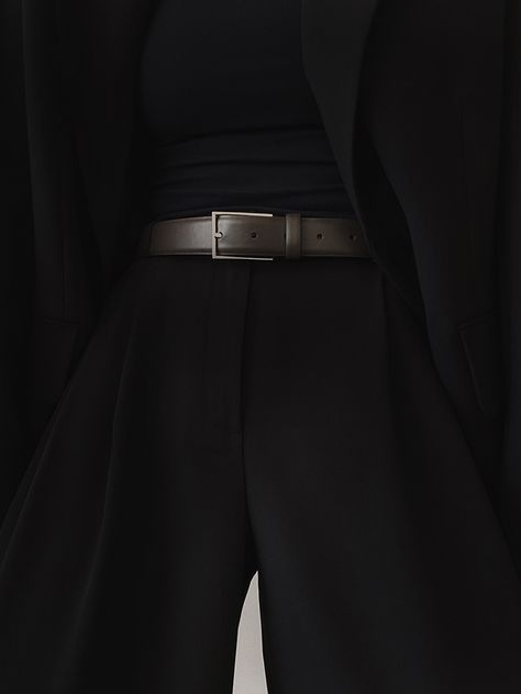 Belt Aesthetic, Long Sleeves Outfit, Black Shirt Outfit, Black Trousers Outfit, Sleeves Outfit, Outfit Trousers, Stylish Business Outfits, Black Blazer Outfit, Black Pants Outfit