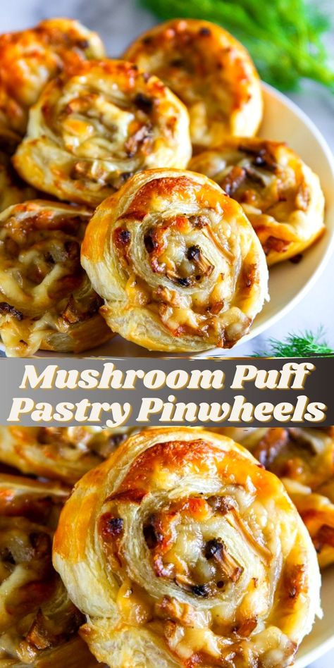 Easy Hand Held Appetizers, Savory Hors D’oeuvres, Easy Hors D’oeuvres, Mushroom Puff Pastry, Puff Pastry Recipes Appetizers, Pastry Pinwheels, Puff Pastry Recipes Savory, Puff Pastry Pinwheels, Savory Puff Pastry