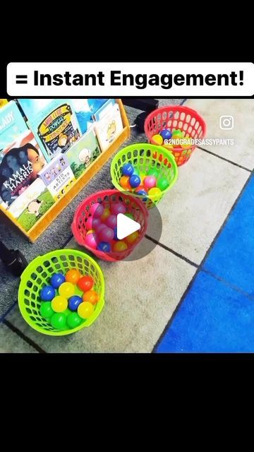 Dana | 2nd Grade Teacher on Instagram: "Spice up engagement and bring on the fun for any boring set of problems with this easy game! 🎉  Here’s what you need: ❤ 100-200 ball pit balls (pic 3) 🧡 1 container for each ball color 💛 3-6 empty baskets/bins  💚 3-6 blank index cards 💙 tape  💜SET UP💜 1. Sort the balls by color (pic 1) 2. Choose how many empty baskets you will use. I used 4 this time.  3. Grab that many index cards.  Decide on a point value for each of the empty baskets.  Values of 1, 5, 10, and 20 work best.  4. Write a value on each card and then tape one card to the bottom of each empty basket.   💗HOW TO PLAY💗 1. Place students into color teams.  2. Give students a set of problems to solve. 3. Each problem they solve correctly as a team = 1 team color ball that they can p Ball Pit Balls, Class Games, 2nd Grade Teacher, Play 1, Ball Pit, Simple Game, Index Cards, 1 Place, 2nd Grade