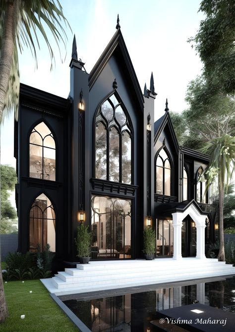 Vishma Maharaj, Gothic Homes, Goth Houses, Goth House, Black Houses, Goth Home, Dark Home Decor, Casa Exterior, Fantasy House