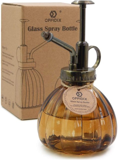 AmazonSmile : OFFIDIX Glass Watering Spray Bottle,Plant Mister Flower Water Spray Bottle Can Pot 6.3" Tall Vintage Pumpkin Style Spritzer Bronze Plastic Top Pump One Hand Glass Watering Can Indoor(Brown) : Patio, Lawn & Garden Plant Watering Can, Small Watering Can, Plants In Bottles, Nozzle Design, Plant Mister, Vintage Pumpkin, Glass Spray Bottle, Water Spray, Water Flowers