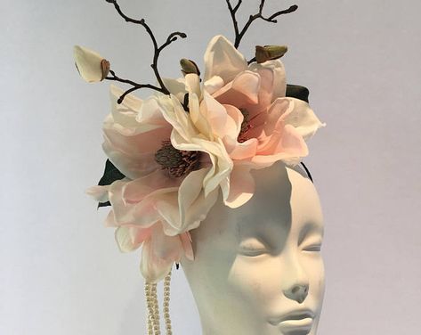 Ivory Fascinator Tea Party Hat Day at the Races Derby | Etsy Floral Head Piece, Coastal Eclectic, Yellow Fascinator, Evening Hat, Party Hairstyle, Ivory Hat, Ivory Fascinator, Floral Headdress, Kentucky Derby Fascinator