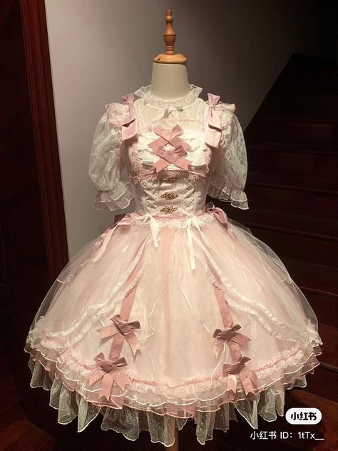 Pink Dress Kawaii, Cute Gore Outfit, Crybabycore Outfits, Pink Kawaii Dress, My Melody Dress, Harajuku Dress, Coquette Dress, Vestidos Anime, Fantasy Dresses