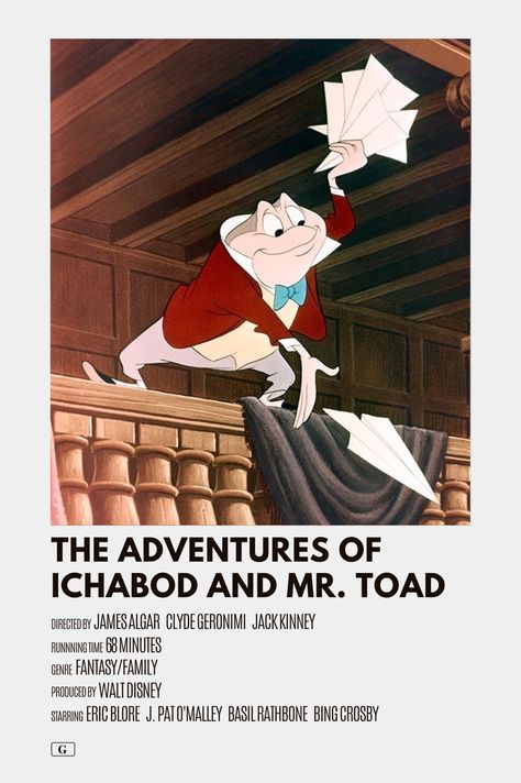 the adventures of ichabod and mr. toad alternative minimal movie poster The Adventures Of Ichabod And Mr. Toad, Ichabod And Mr Toad, Mr Toad, Roman Candle, Minimalist Posters, Bing Crosby, Movie Covers, Minimal Movie Posters, Jack Kerouac