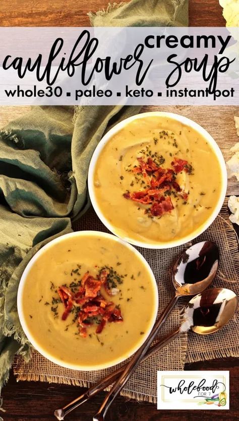 Whole 30 Soup, Soup Paleo, Paleo Cauliflower, Creamy Cauliflower Soup, Dairy Free Soup, Cauliflower Soup Recipes, Paleo Soup, Pot Recipes Healthy, Creamy Cauliflower