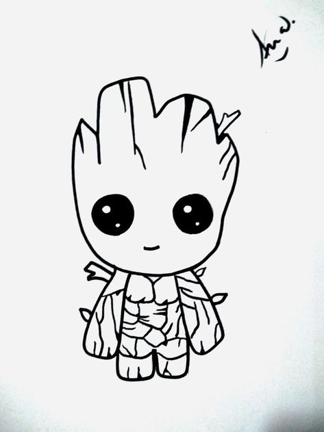 Groot Colouring Pages, Easy Groot Drawing, I Am Groot Drawing, Groot Drawing Easy, Groot Drawing Sketches, Groot Doodle, I Am Groot Tattoo, Tattoo Sketches Easy, Groot Painting