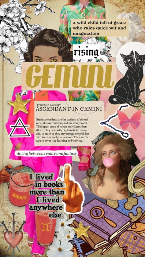 #geminirising #geminiaesthetic #gemini #geminimoodboard #books #zodiacaign Ascendant In Gemini, Gemini Rising Style, Gemini Core Aesthetic, Gemini Rising Aesthetic, Rising Gemini, Leo Mars, Gemini Gifts, Gemini Ascendant, Gemini Zodiac Quotes