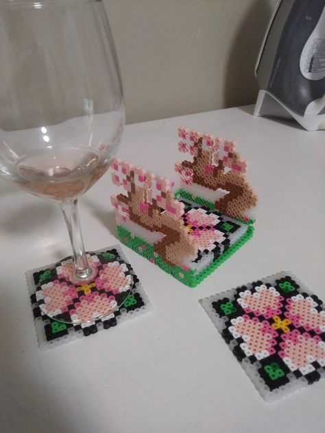 Cherry Blossom Perler Bead Pattern, Japanese Perler Beads, Lotus Perler Bead, Chinese Perler Beads, Perler Bead Coaster Holder, Sakura Flower Perler Beads, Orchid Perler Bead Pattern, Hama Beads Coasters, Pixel Beads