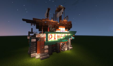 Neon Diner, A Ship, Cyberpunk, Diner, Minecraft, Salt, Neon, How To Plan