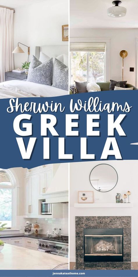 Greek Villa Paint Color, Greek Villa Paint, Sherwin Williams Greek Villa, Greek Villa Sherwin Williams, Greek Villa, Off White Paint, Small White Kitchens, Sherwin Williams White, Greek Decor