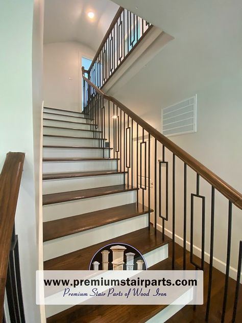 Spindles For Stairs, Iron Stair Balusters, Wood Railings For Stairs, Staircase Spindles, Stairs Makeover Ideas, Metal Balusters, Metal Spindles, Stairs Renovation, Rustic Stairs