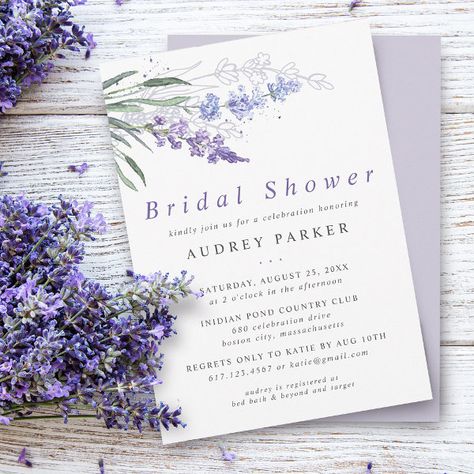 Bridal Shower Lavender, Watercolor Bridal Shower Invitations, Summer Bridal Showers, Floral Bridal Shower Invitations, Flowers Purple, Lavender Floral, Wedding Party Supplies, Purple Watercolor, Floral Bridal Shower