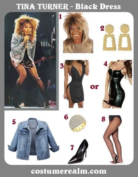 How To Dress Like Tina Turner Costume Guide For Halloween And Cosplay 80s Tina Turner, Tina Turner Costume Ideas, Tina Turner Halloween Costume, Tina Turner Outfit Ideas, Tina Turner Inspired Outfit, Tina Turner 80s Fashion, Music Legends Costume Ideas, Tina Turner Looks, Ike Turner Costume