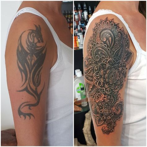 Mandela Cover Up Tattoos, Trible Tattoo Coverup, Cover Up Tattoo Frauen, Mandala Cover Up Tattoo, Trible Tattoos, Chris Tattoo, Arm Cover Up Tattoos, Tato Mandala, Cover Up Tattoos For Women