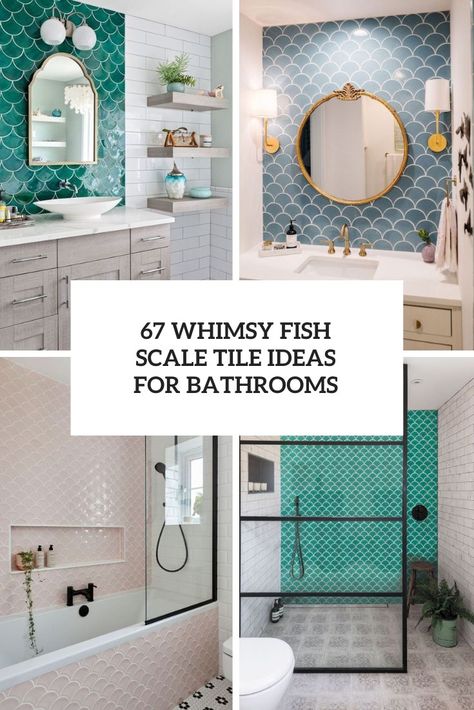 Whimsy Fish Scale Tile Ideas For Bathrooms Fish Scale Bathroom, Fish Scale Tile Bathroom, Fish Scale Tiles, Ideas For Bathrooms, Scale Tile, Vintage Clawfoot Tub, Scallop Tiles, Whimsical Bathroom, Timber Vanity