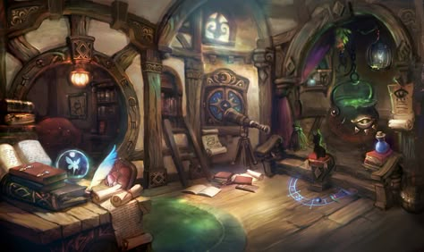 * wizard house, greeimm Bae on ArtStation at https://www.artstation.com/artwork/1xyY2 Pirate Tavern, Wizard House, Interior Concept Art, Fantasy Wizard, Fantasy Rooms, Fantasy House, Fantasy Setting, Fantasy Places, Interior Concept