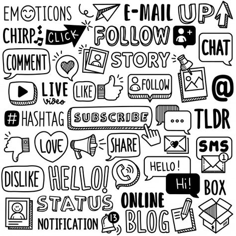 Hand-drawn collection: social media word... | Premium Vector #Freepik #vector #technology Social Media Doodle Art, Doodle Words Letters, Word Doodle Art Letters, Word Doodles Writing, Words Doodle, Doodle Words, Words Drawings, Word Doodles, Doodle Art Letters