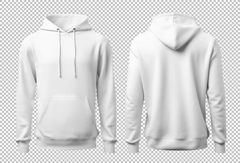 White hooded sweatshirt seen from the front and back isolated on transparent background White Hooded Sweatshirt, Psd Template Free, White Hoodie, Free Psd, Tee Design, Hooded Sweatshirt, Mockup, Hooded Sweatshirts, Transparent Background